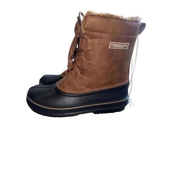 London Fog Girls Mid-Calf Snow Boot Size 1 Brown Faux Fur Waterproof - Picture 3 of 6